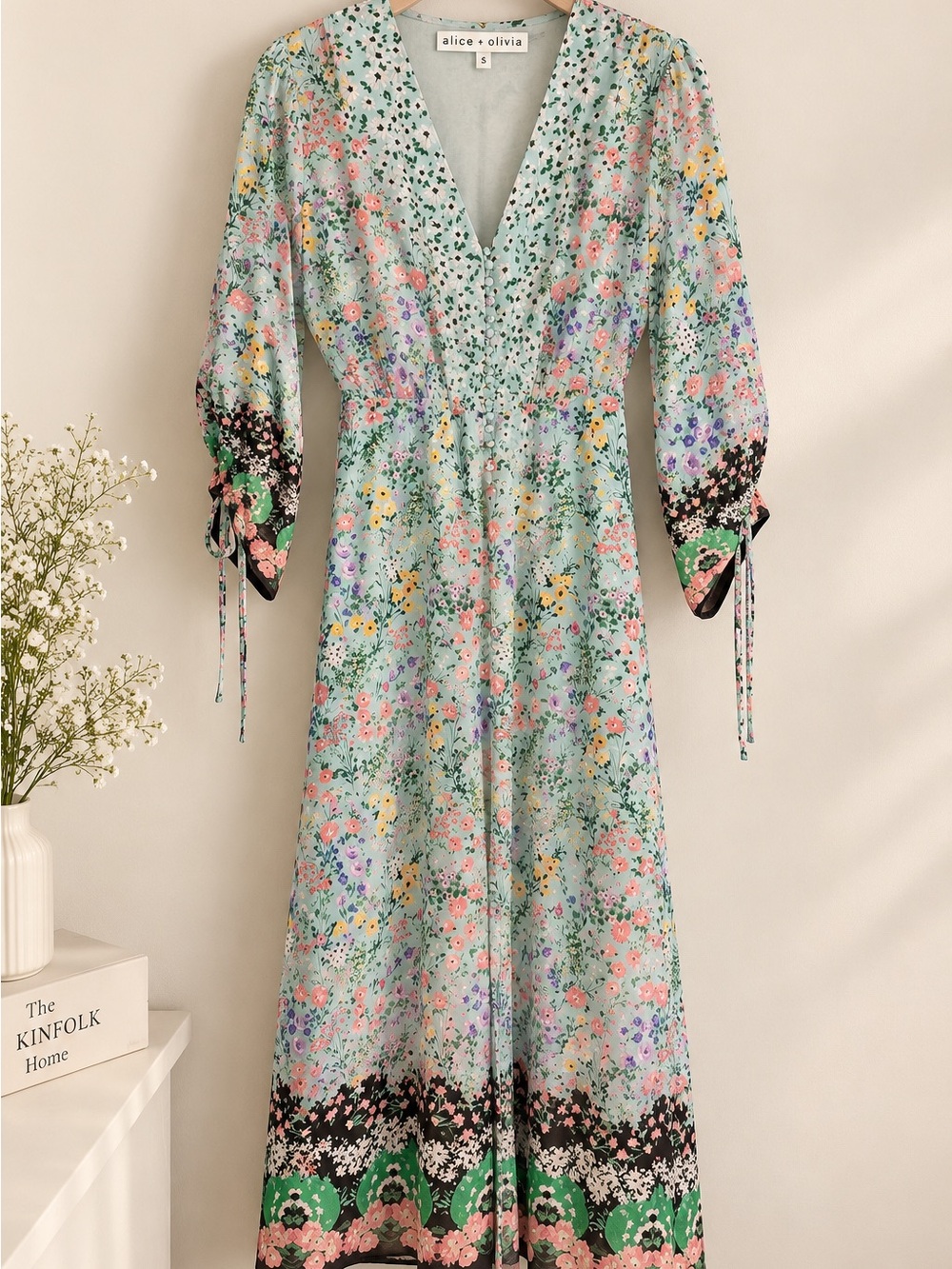 Alice + Olivia Bright Blue Floral Maxi Dress with Multicolor Floral Print